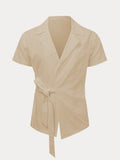 Stylish Slant Placket Tied Shirt Shirts coofandy 
