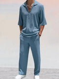 Casual Water Ripple Textured Shirt Set Sets coofandy 