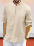 Leisure Half Placket Cotton Linen Shirt Shirts coofandy Light Khaki S 