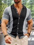 Casual Colorblock Knit Shirt Shirts coofandy Black M 