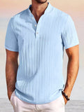 Leisure Simple Stripe Henley Shirt Shirts coofandy Clear Blue S 