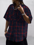 Casual Pocket Front Plaid Shirt Shirts coofandy Red S 