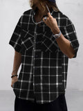 Casual Pocket Front Plaid Shirt Shirts coofandy White S 