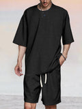 Athleisure Waffle 2-Piece T-shirt Set Sets coofandy Black S 