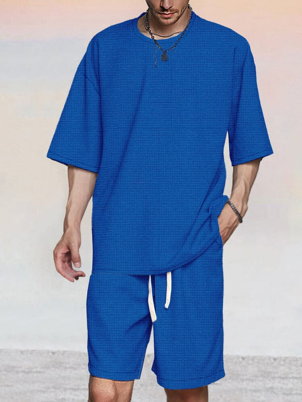 Athleisure Waffle 2-Piece T-shirt Set Sets coofandy Blue S 