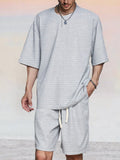 Athleisure Waffle 2-Piece T-shirt Set Sets coofandy Grey S 