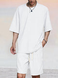 Athleisure Waffle 2-Piece T-shirt Set Sets coofandy White S 