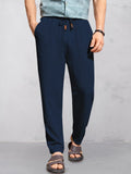 Casual Cotton Linen Straight Pants Pants coofandy Navy Blue S 