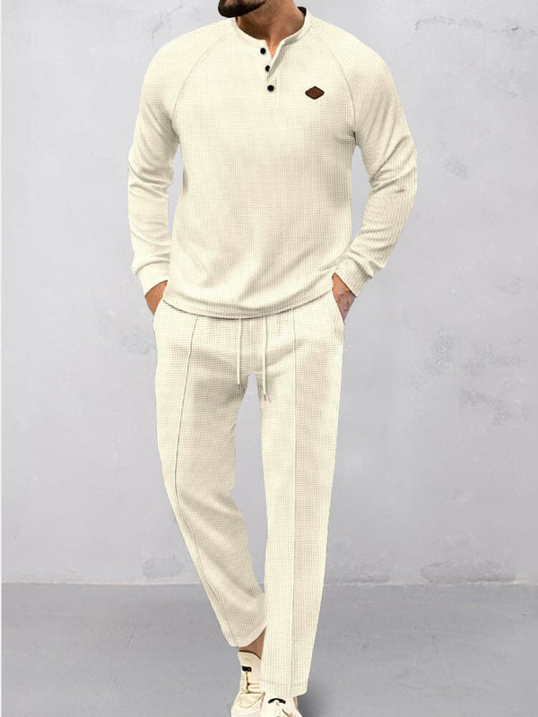 Breathable Waffle 2-Piece Tracksuit Set Sets coofandy Apricot S 