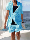 Lightweight Drape Button Down Shirt Set Sets coofandy Blue S 