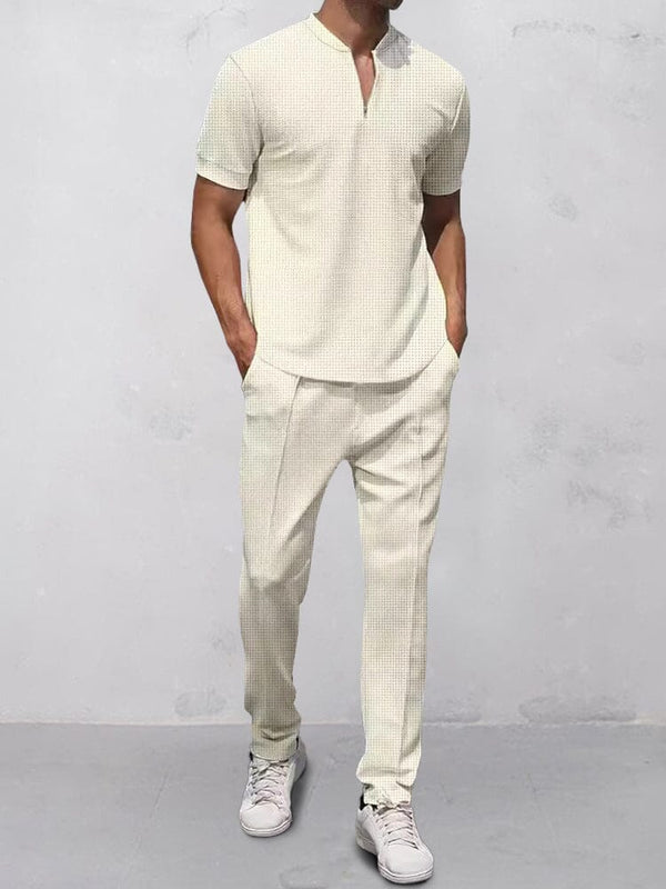 Casual Waffle 2-Piece Outfits Sets coofandy Apricot M 