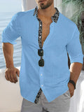 Stylish 100% Cotton Colorblock Print Shirt Shirts coofandy Blue S 