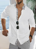 Stylish 100% Cotton Colorblock Print Shirt Shirts coofandy White S 