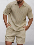 Effortless Waffle Casual Set Sets coofandy Khaki M 