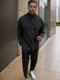 Soft Touch Textured Shirt Set Sets coofandy Black M 