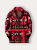 Vintage Jacquard Knit Cardigan Cardigans coofandy Red M 