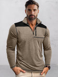 Casual Textured Color Block Polo Shirt Polos coofandy Khaki S 