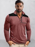 Casual Textured Color Block Polo Shirt Polos coofandy Wine Red S 