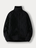 Turtleneck Cable Knit Sweater Sweaters coofandy Black S 
