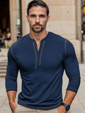 Regular Fit Cotton Henley Shirt Shirts coofandy Navy Blue S 