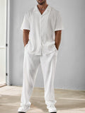 Versatile Stripe Textured Shirt Pants Set