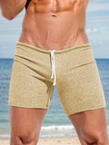 Ribbed Stretchy Athleisure Shorts Shorts coofandy Khaki S 