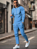 Athleisure Regular Fit 2-Piece Outfits Sports Set coofandy Blue S 