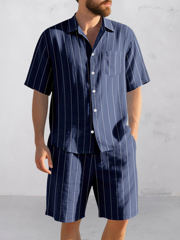 Comfort Cotton Stripe Shirt Shorts Set