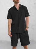 Casual Jacquard Shirt Shorts Set