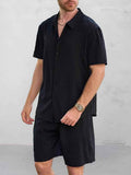 Casual Jacquard Shirt Shorts Set