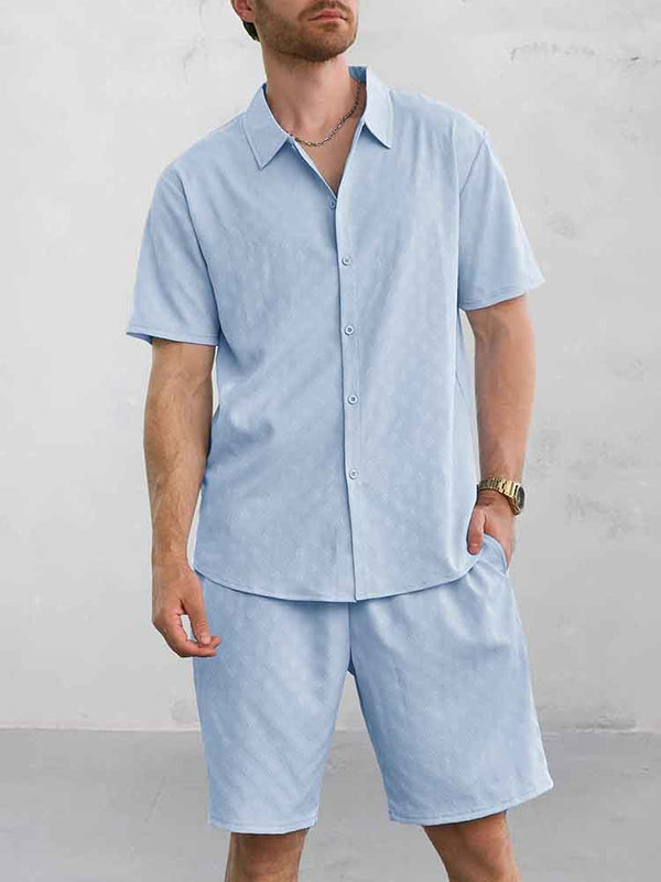 Casual Jacquard Shirt Shorts Set