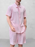 Casual Jacquard Shirt Shorts Set