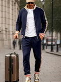 Sporty Contrasting Stripes Jacket Pants Set