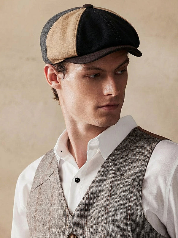 Vintage-Inspired Cotton Blend Newsboy Cap