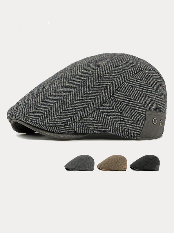 Outdoor Herringbone Ear Protection Warm Flat Cap