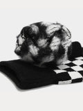 Cozy Checked Beanie Hat Scarf Gloves 3-in-1 Set