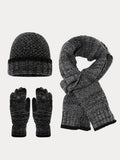 Two-Tone Knit Gloves Beanie Scarf 3-in-1 Set