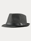 Stylish Buckled Leather Strap Fedora Hat