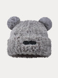 Fuzzy Bear Ears Knitted Beanie Hat