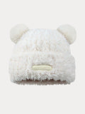 Fuzzy Bear Ears Knitted Beanie Hat