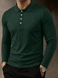 Casual Long Sleeve Ribbed Knit Polo Shirt