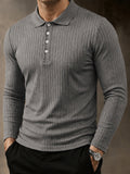 Casual Long Sleeve Ribbed Knit Polo Shirt