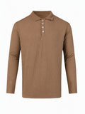 Casual Long Sleeve Ribbed Knit Polo Shirt