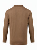 Casual Long Sleeve Ribbed Knit Polo Shirt