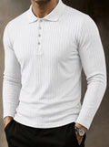 Casual Long Sleeve Ribbed Knit Polo Shirt