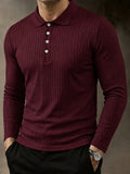 Casual Long Sleeve Ribbed Knit Polo Shirt
