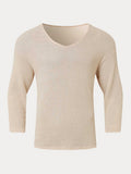 Waffle Knit Deep U-Neck Drop Shoulder Pullover Shirt