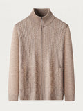 Cable Knit Full Zip Cardigan Sweater Vintage Stand Collar Jacket