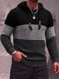 Color Block Textured Knit Hooded Pullover Sweater