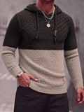 Color Block Textured Knit Hooded Pullover Sweater